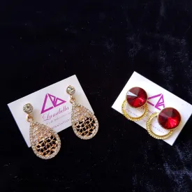 Combo 19 - Designer Red Stud Earrings and Golden Earrings