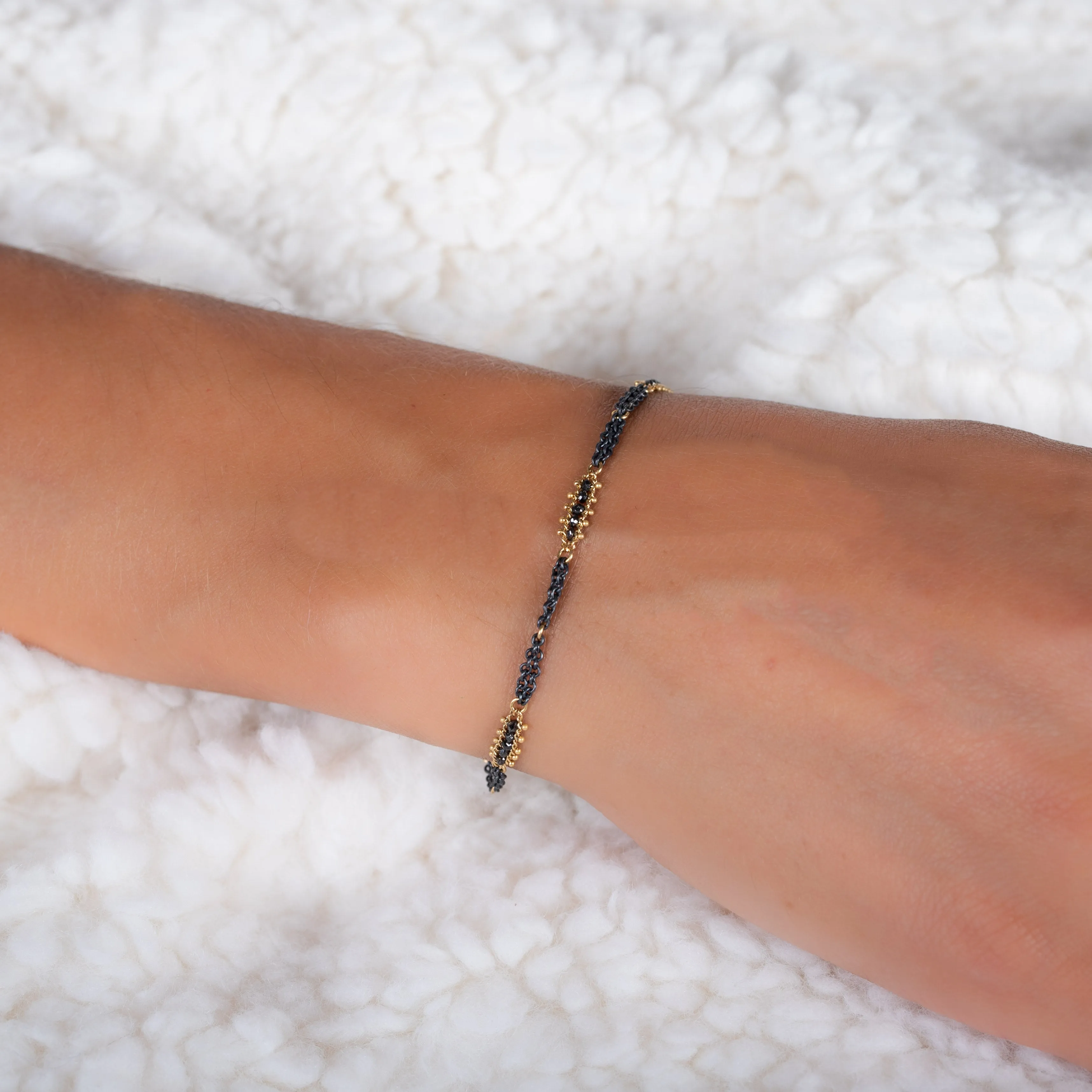 Contrast Textile Station Bracelet in Black Diamond