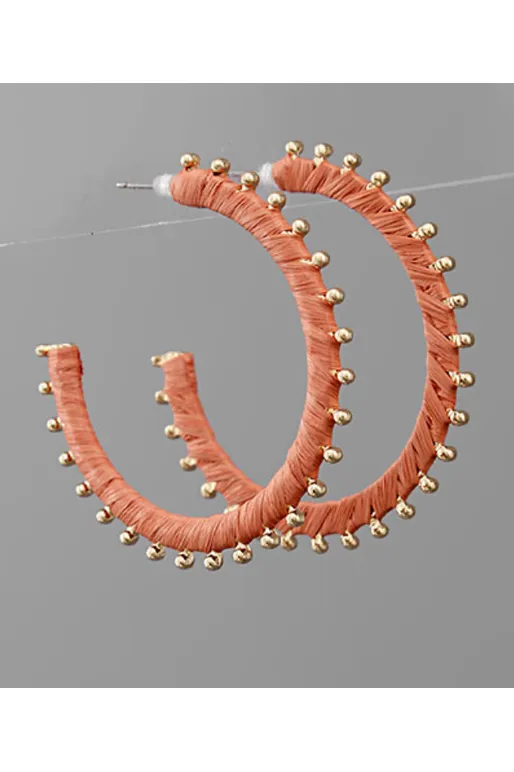 Coral Wrapped with Gold Beads Earrings