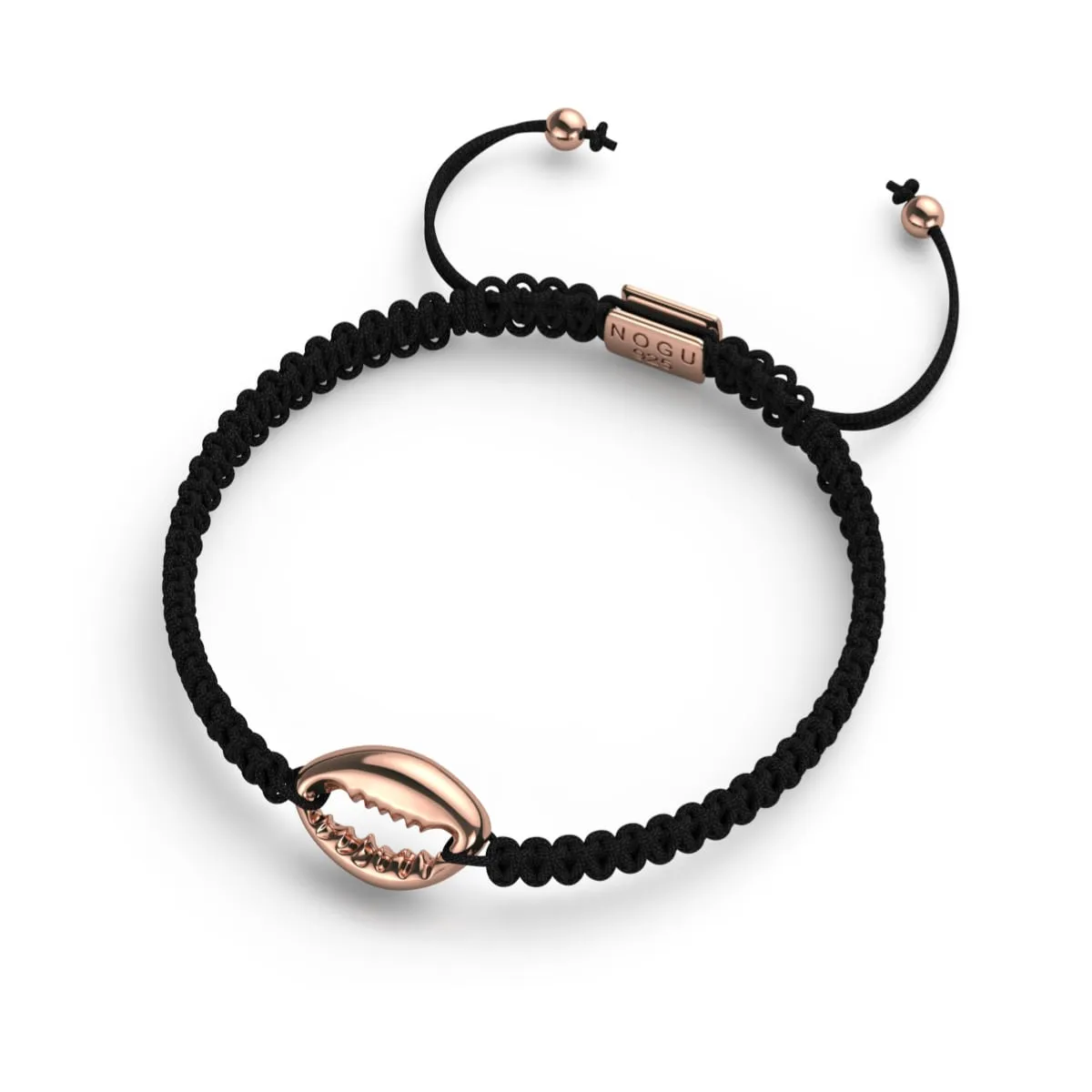 Cowrie Shell Black Macrame Bracelet | .925 Sterling Silver Rose Gold Vermeil