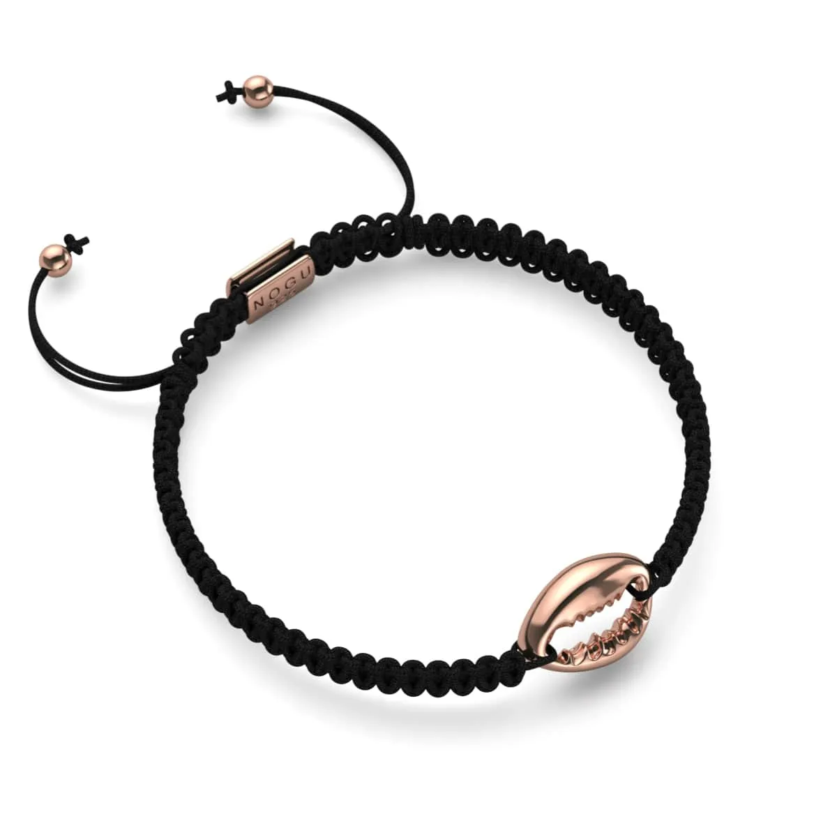 Cowrie Shell Black Macrame Bracelet | .925 Sterling Silver Rose Gold Vermeil