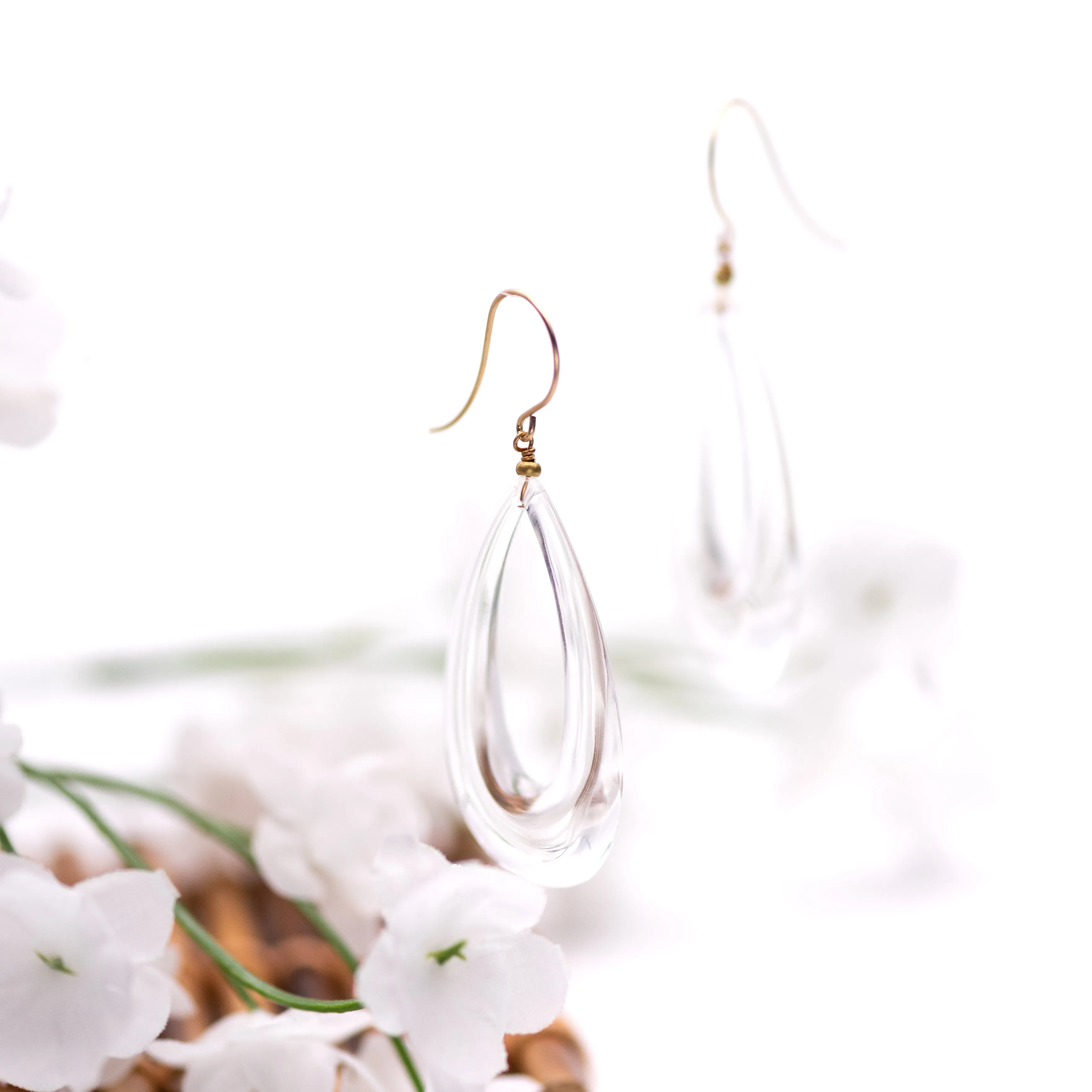 Crystal Clear Lucite Teardrop Hoop Drop Earrings