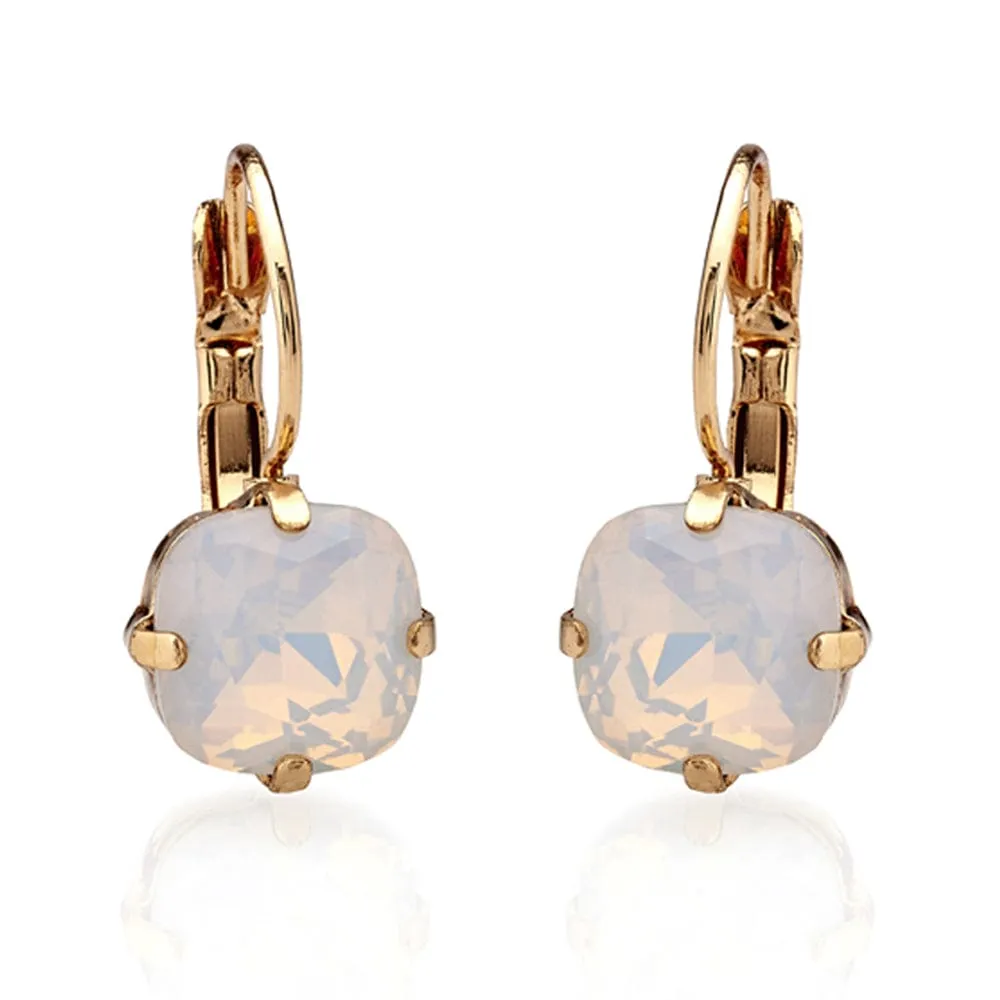 Cushion Cut White Opal Crystal Earrings