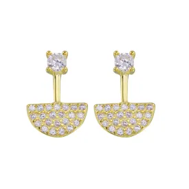 CZ Pavé Half Circle and Bar Earrings