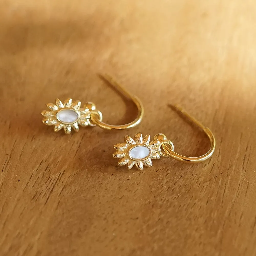 Daisy Mother of Pearl Drop Earrings 18ct Gold Plate