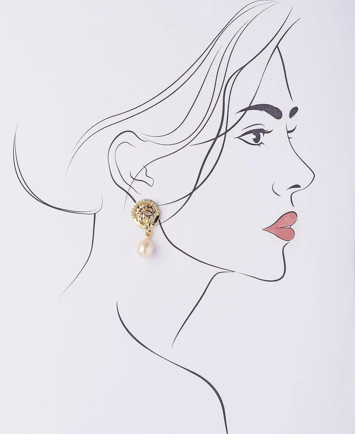 Delicate Stone Studded Pearl Hanging Earring