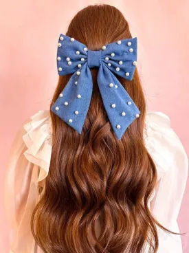 Denim Pearl Bow