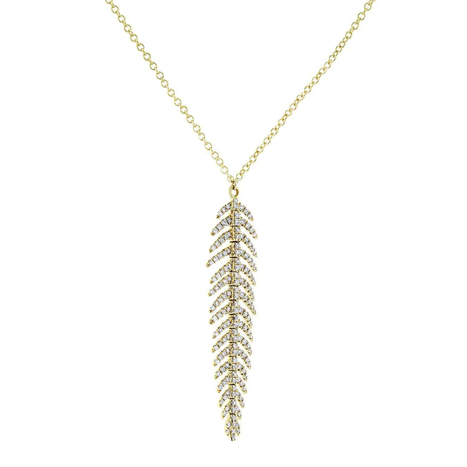 Diamond Dangle Feather Necklace 2/5 CTW 14k Yellow Gold