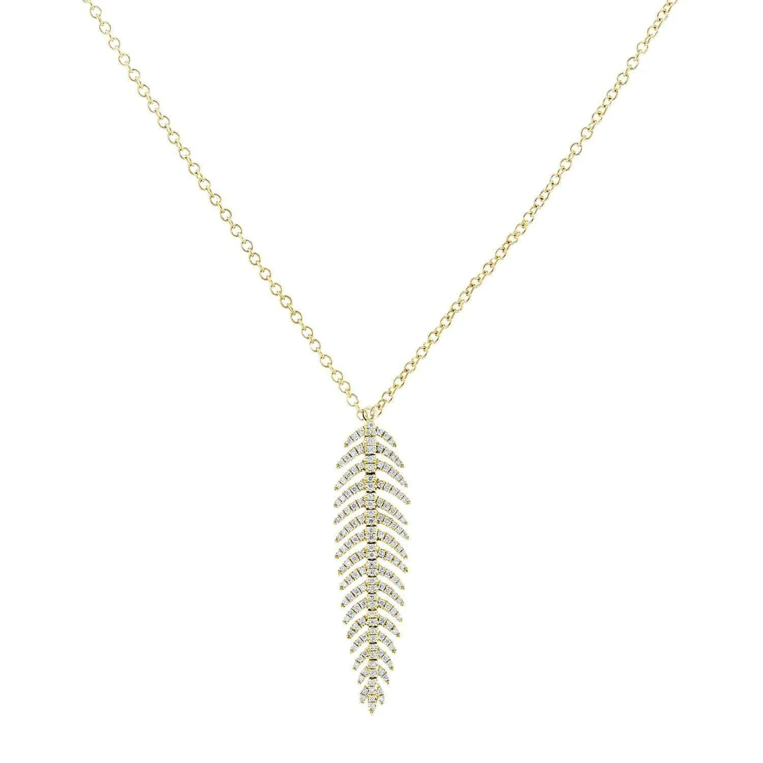 Diamond Dangle Feather Necklace 2/5 CTW 14k Yellow Gold