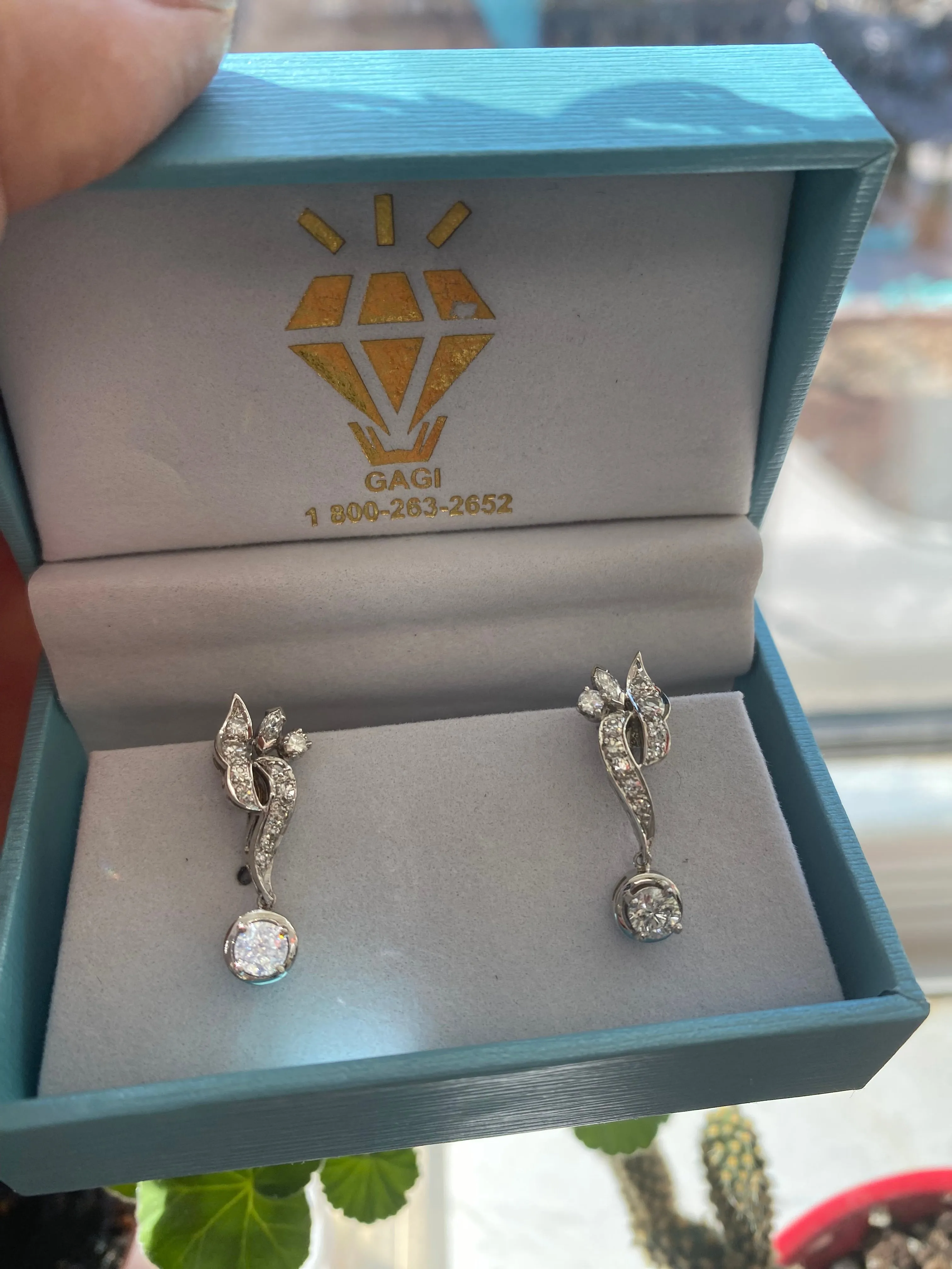 Diamond Drop Leaf Earrings 14k Gold