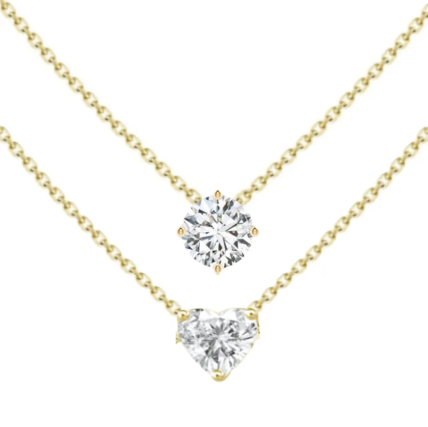 Double Row Multishape Solitaires (  Heart) Diamond Layered Necklace