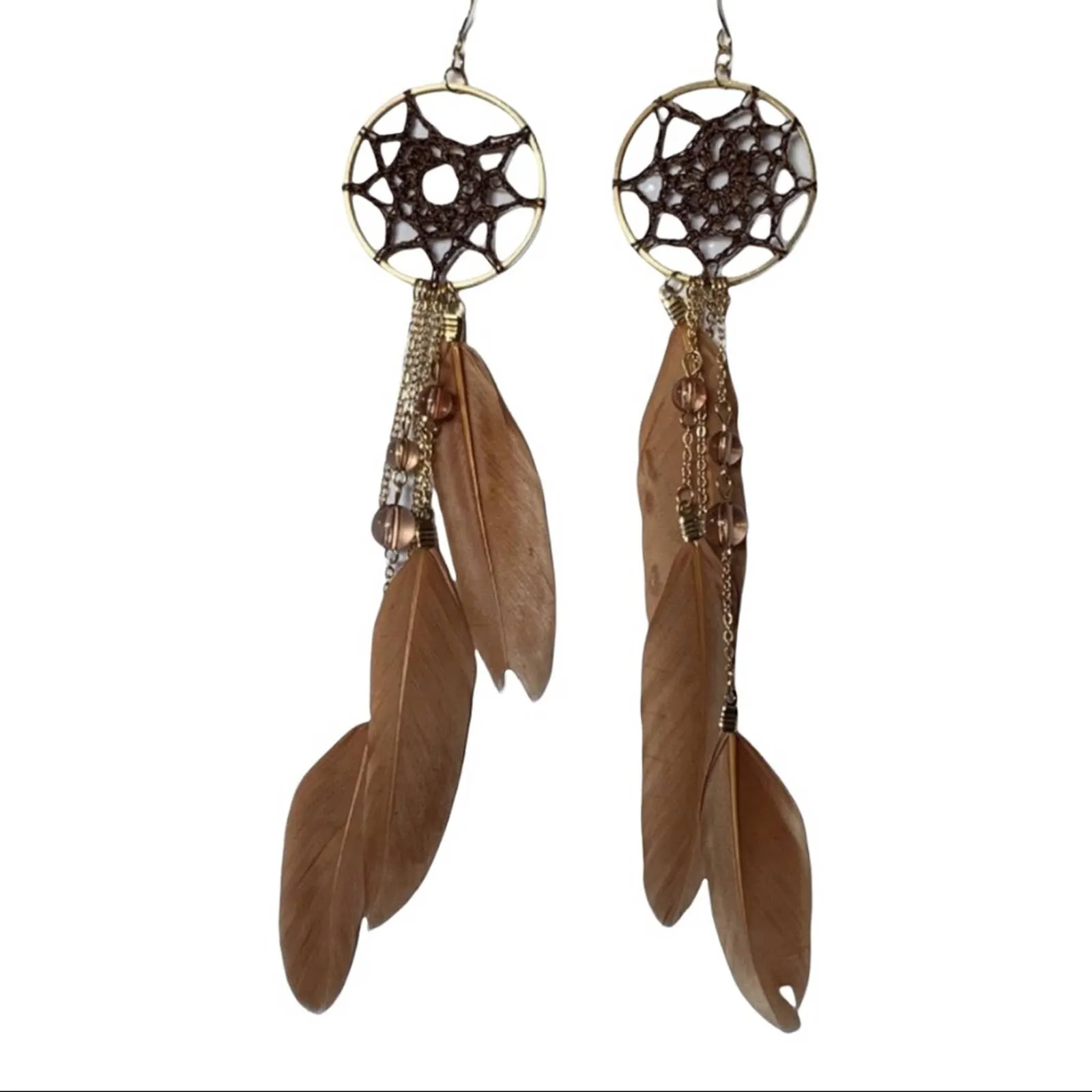 Dream Catcher Feather Brown Earrings NEW