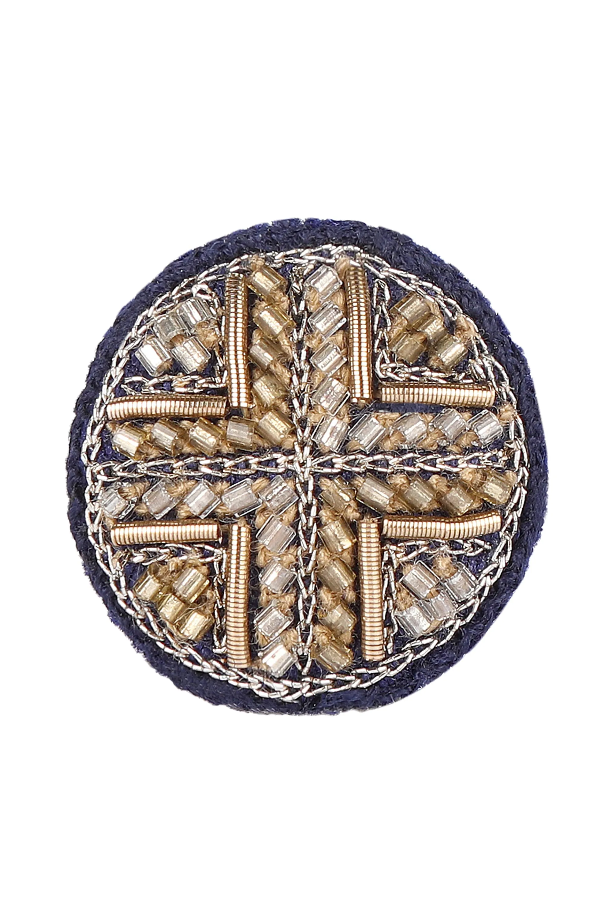 Embroidered Button - Vintage Cross - Blue