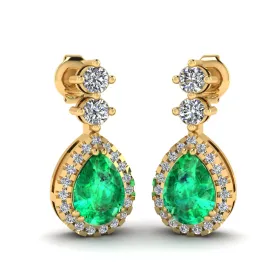 Emerald 1.30 Carat Pear Shape Halo Natural Diamond Drop Earrings E1PSE