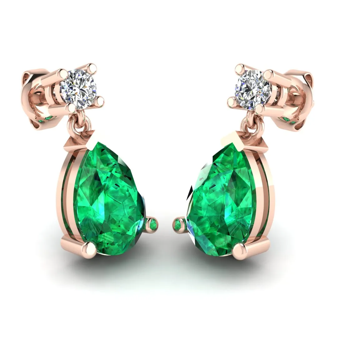 Emerald Gem Pear Shape Natural Diamond Drop Earrings EDPSE