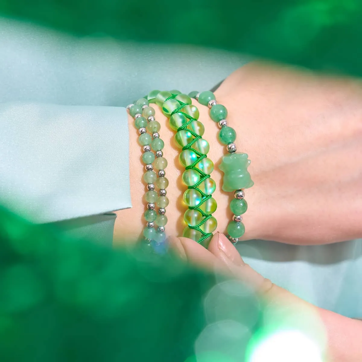 Emerald | Silver | Double Mermaid Glass Bracelet