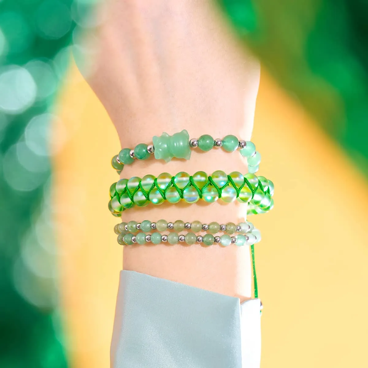 Emerald | Silver | Double Mermaid Glass Bracelet