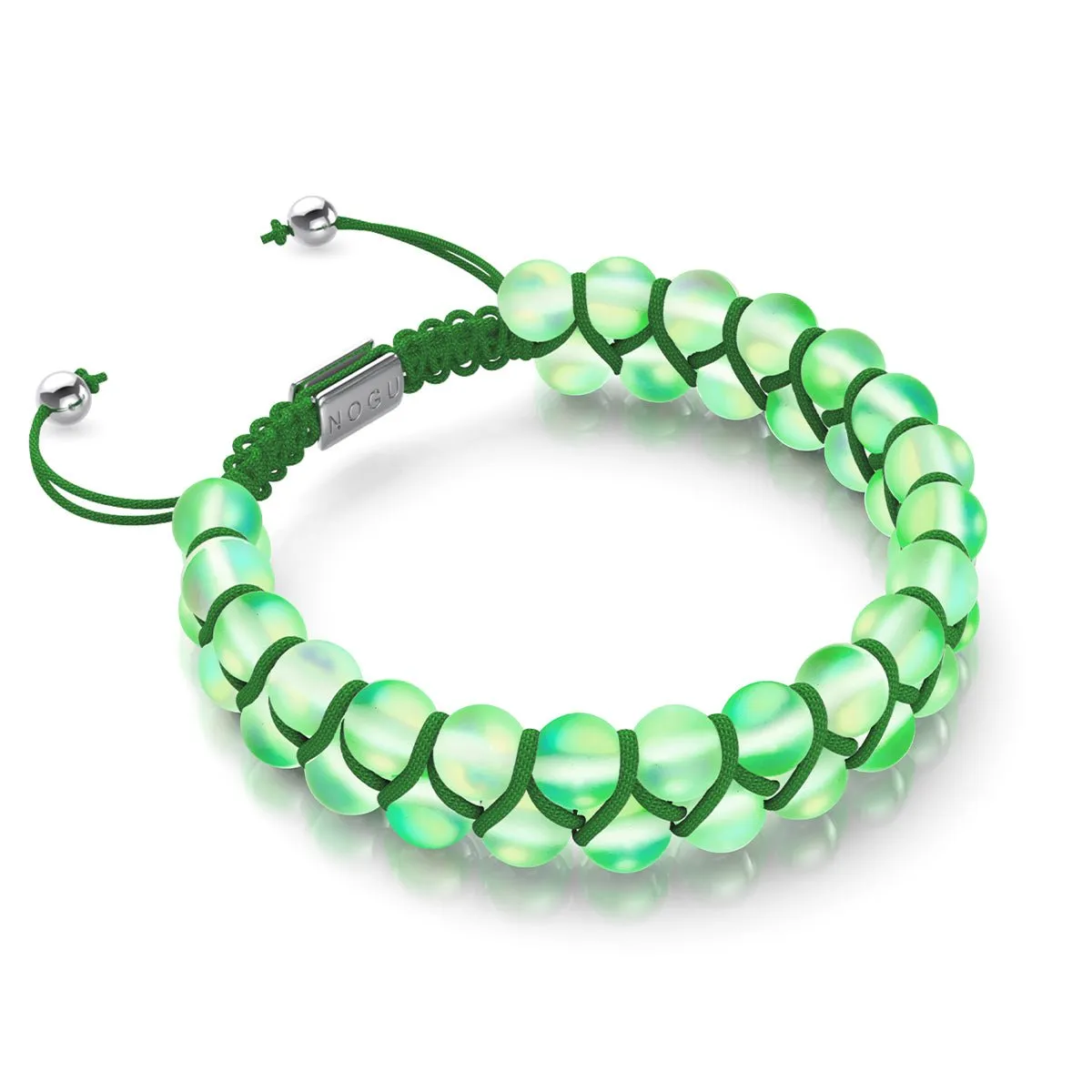 Emerald | Silver | Double Mermaid Glass Bracelet