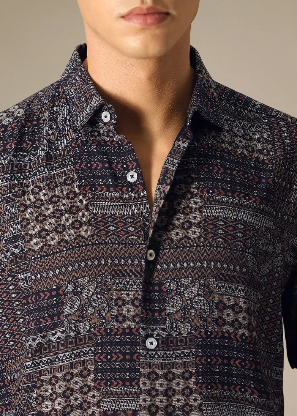 Ethnic Print Grey Shirt