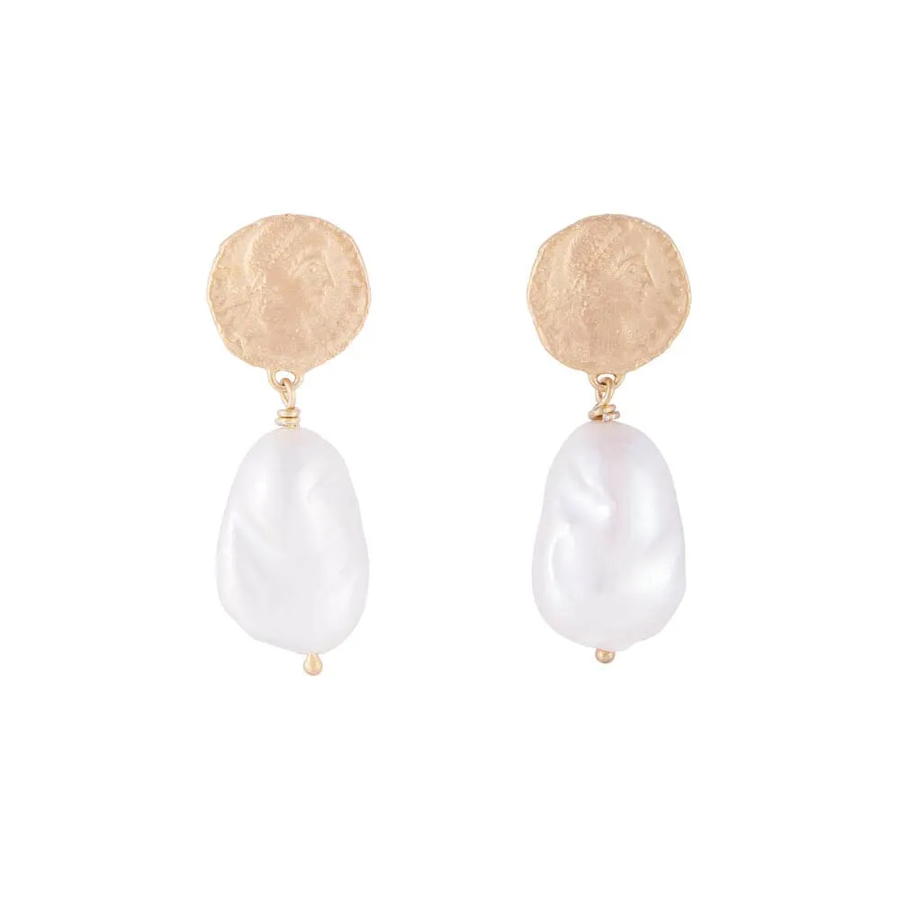 Fairley Ancient Coin Pearl Drops - Gold