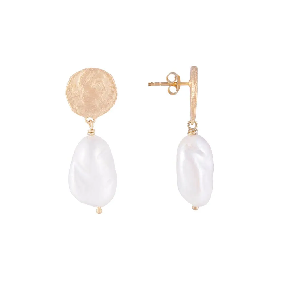 Fairley Ancient Coin Pearl Drops - Gold