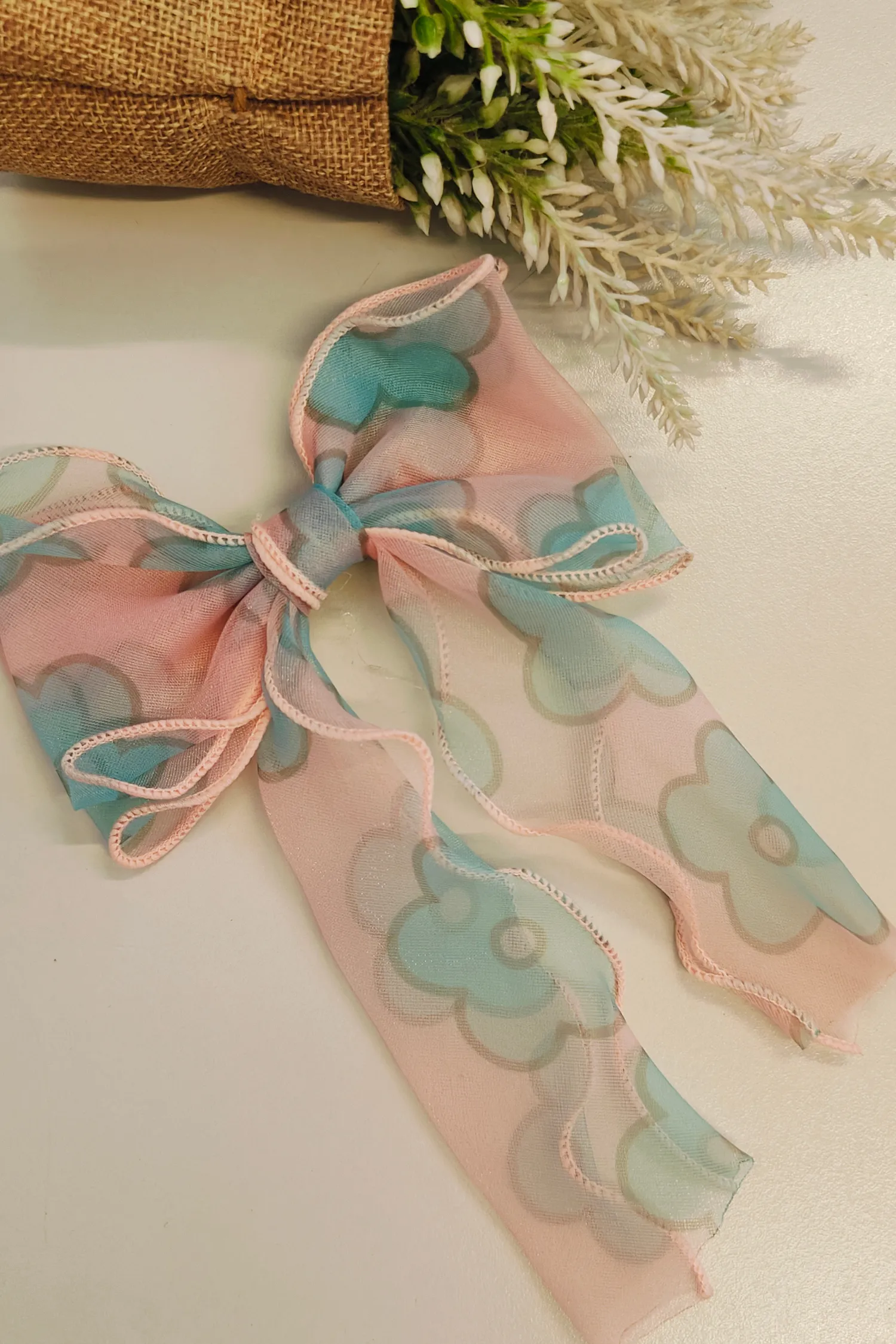 Floral Organza Bow Clip