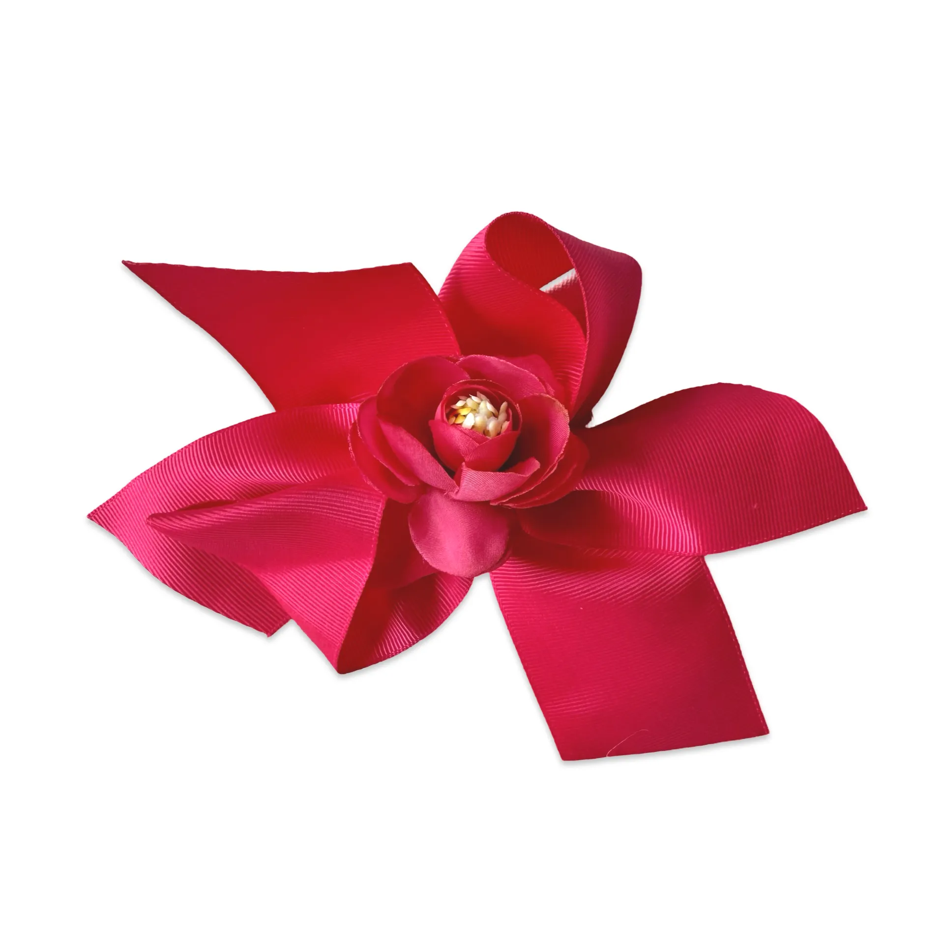 Flower Ribbon Hair Bow Clip