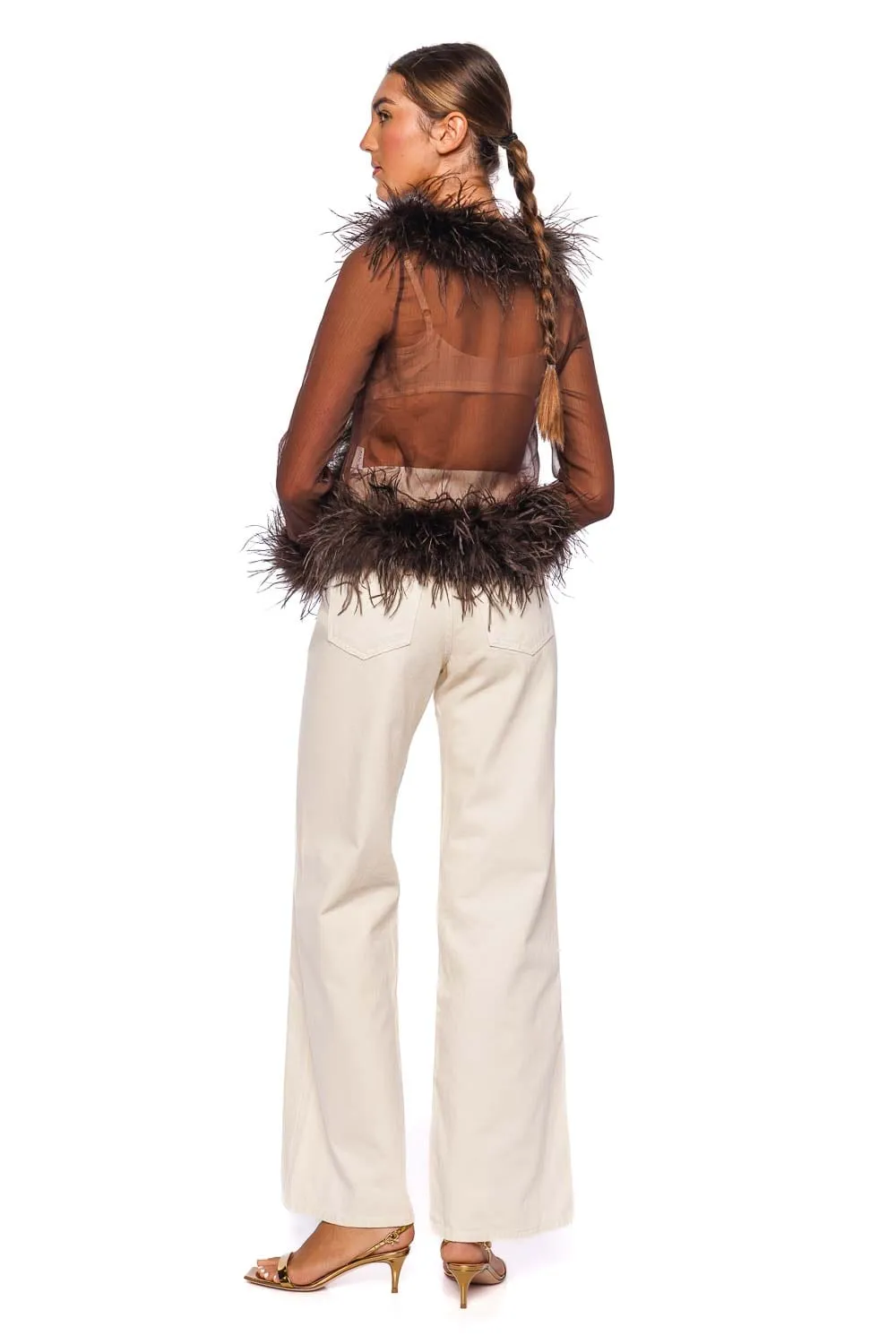 Gigi Sheer Chocolate Feather Blouse