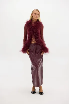 Gigi Sheer Feather Blouse - Cherry