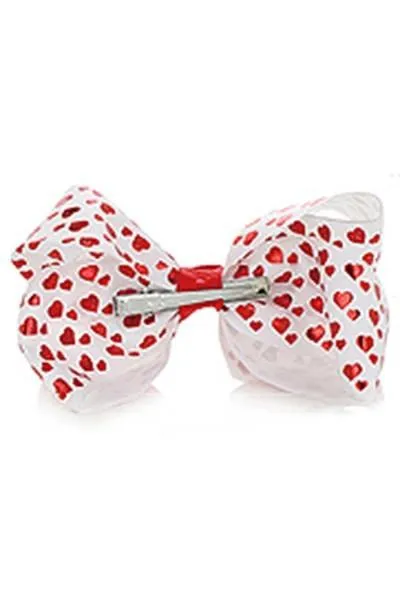 Girls Valentines Day Heart Bow Red/White 7"