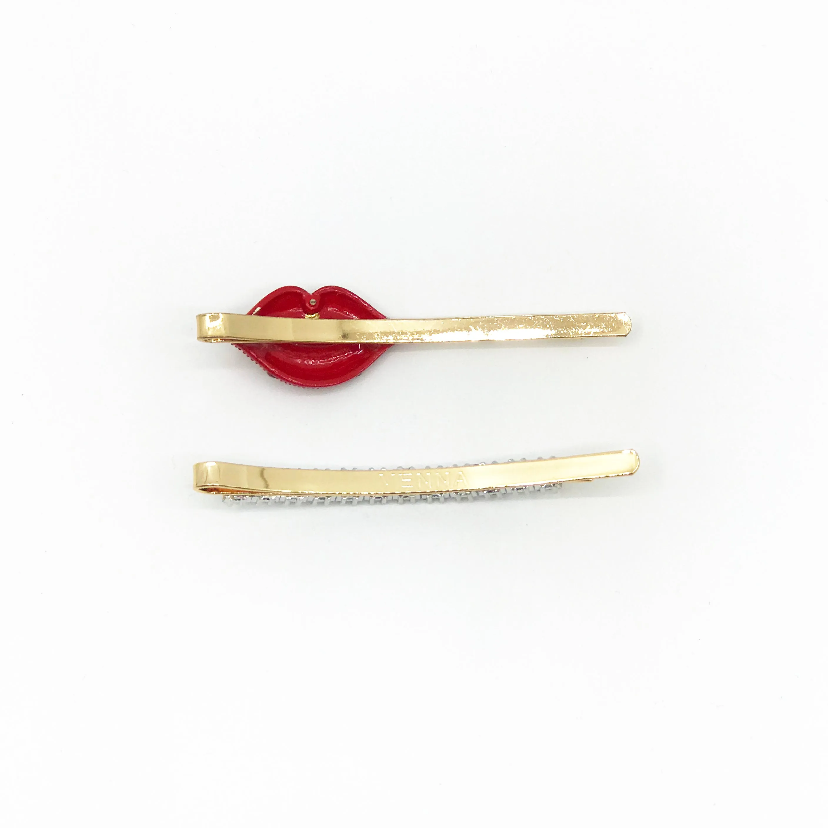 GLASS CRYSTAL RED LIP HAIR CLIP SET