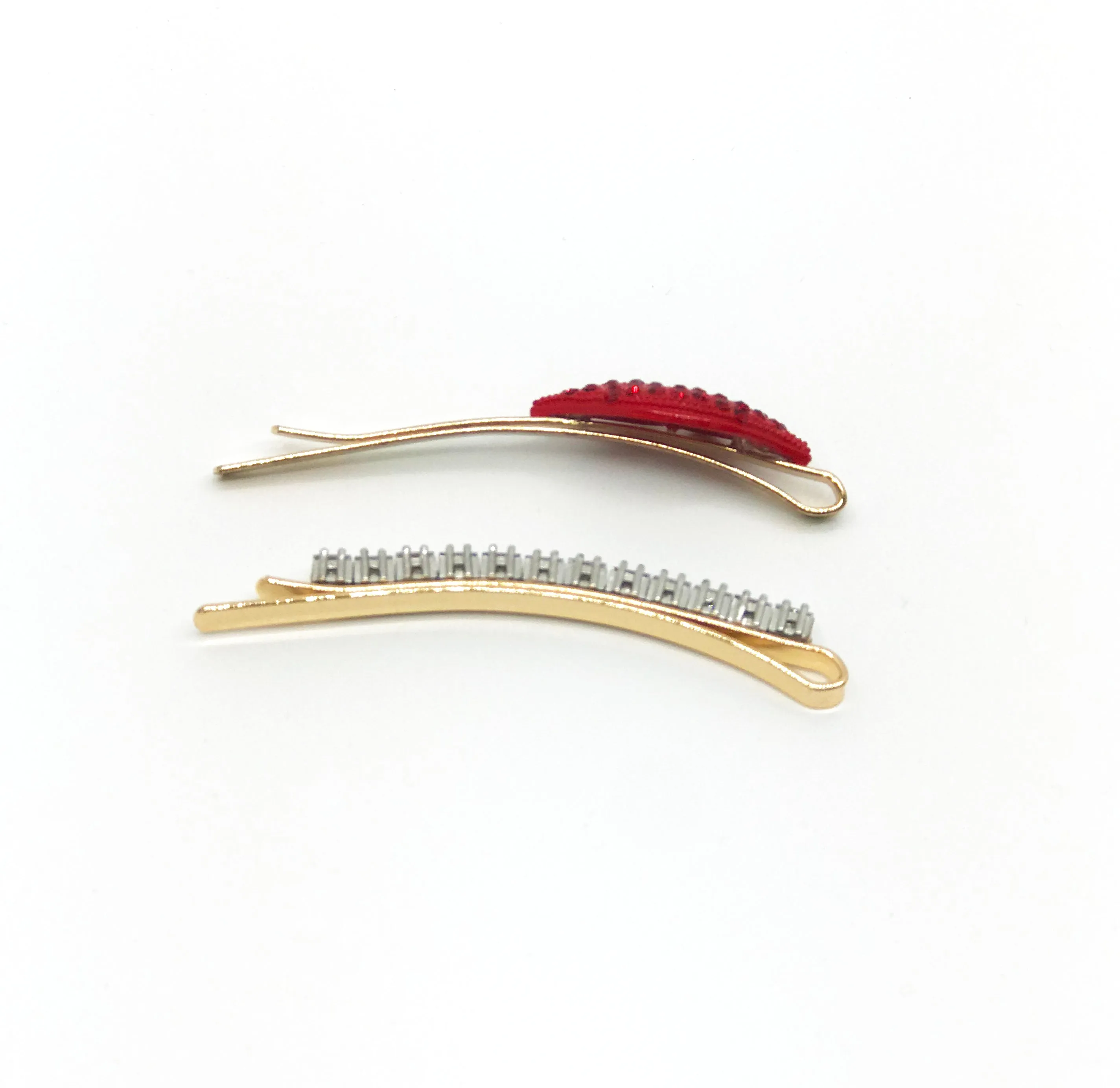 GLASS CRYSTAL RED LIP HAIR CLIP SET