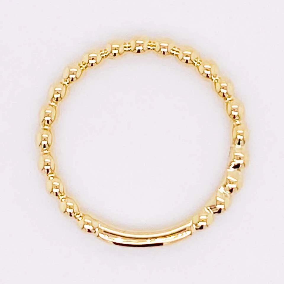 Gold Beaded Ring, 14 Karat Yellow Gold Beaded Stackable Ring Band