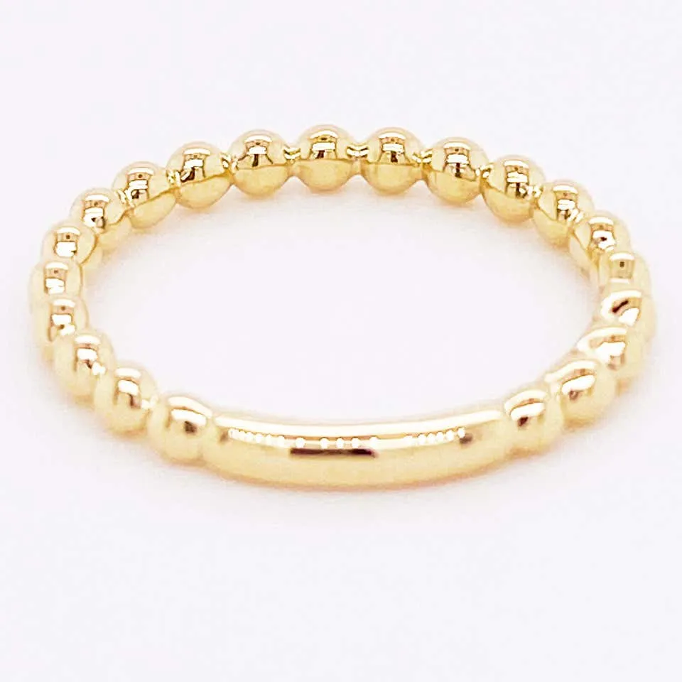 Gold Beaded Ring, 14 Karat Yellow Gold Beaded Stackable Ring Band