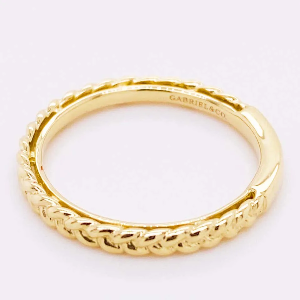 Gold Braided Ring, 14 Karat Yellow Gold Braided Stackable Band