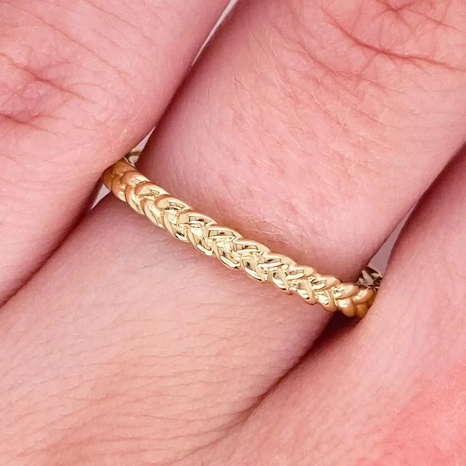 Gold Braided Ring, 14 Karat Yellow Gold Braided Stackable Band