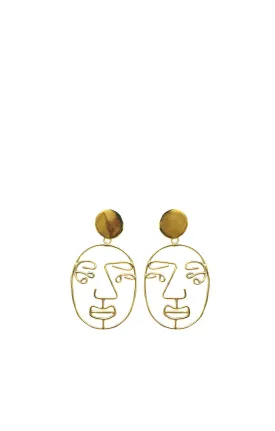 Gold Face Figure Round Earrings