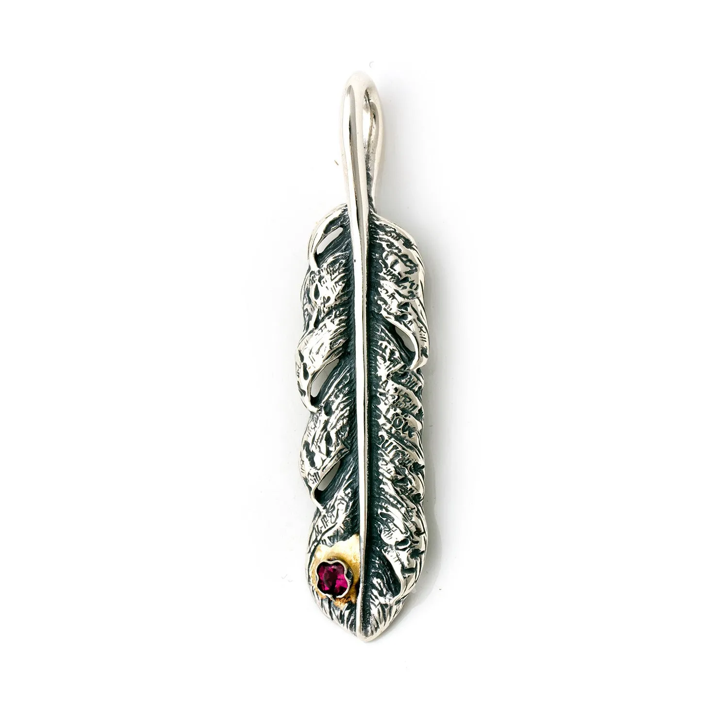 Graffiti Feather Medium with Stone and Gold Overlay Pendant