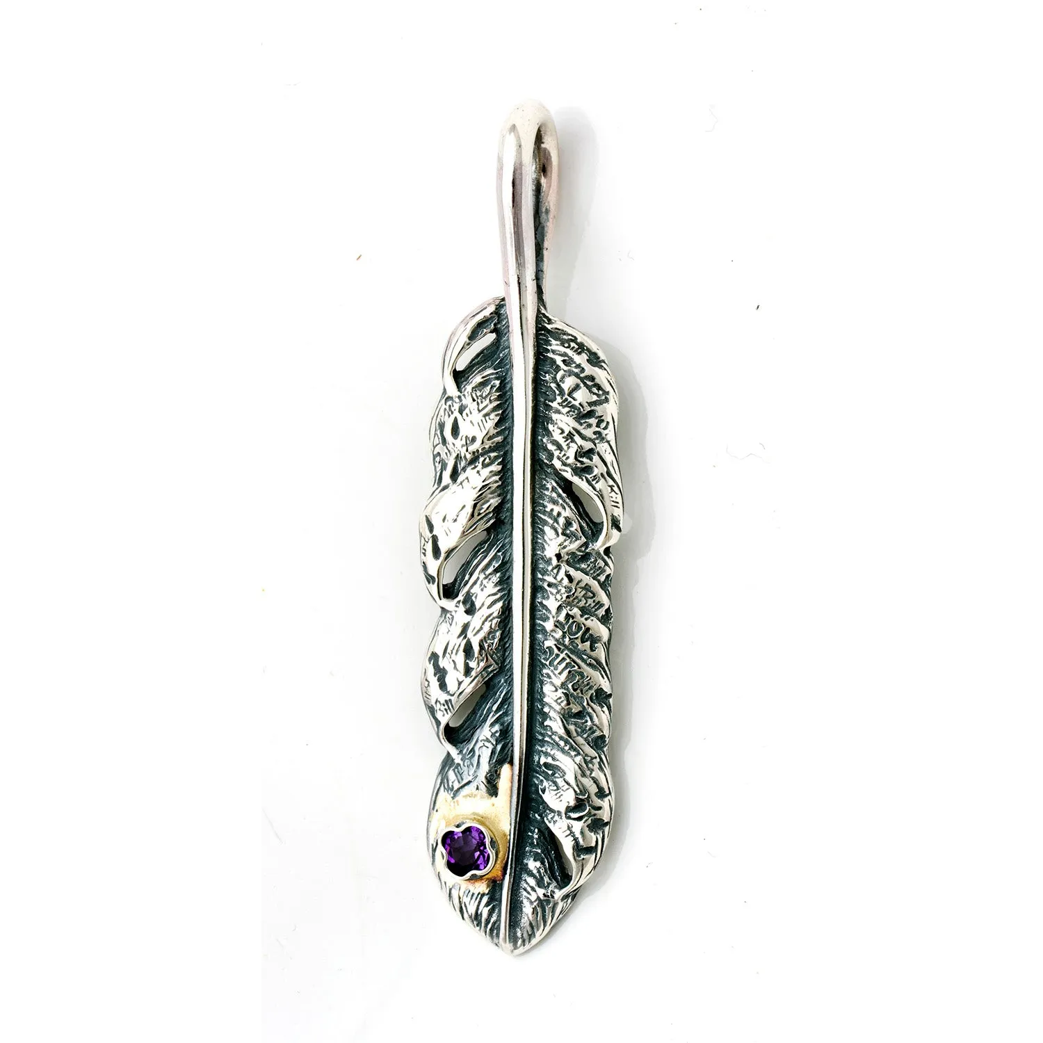 Graffiti Feather Medium with Stone and Gold Overlay Pendant