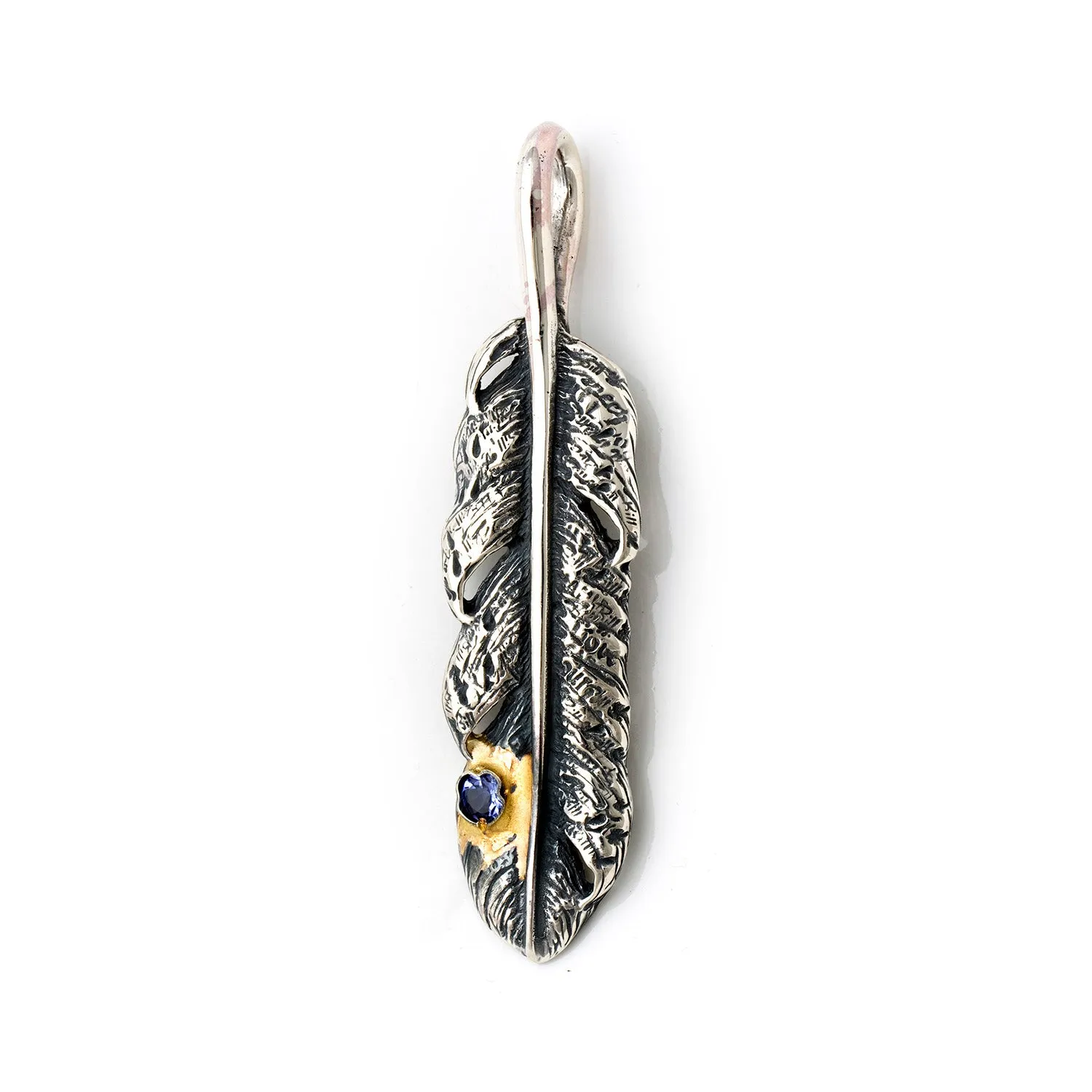 Graffiti Feather Medium with Stone and Gold Overlay Pendant