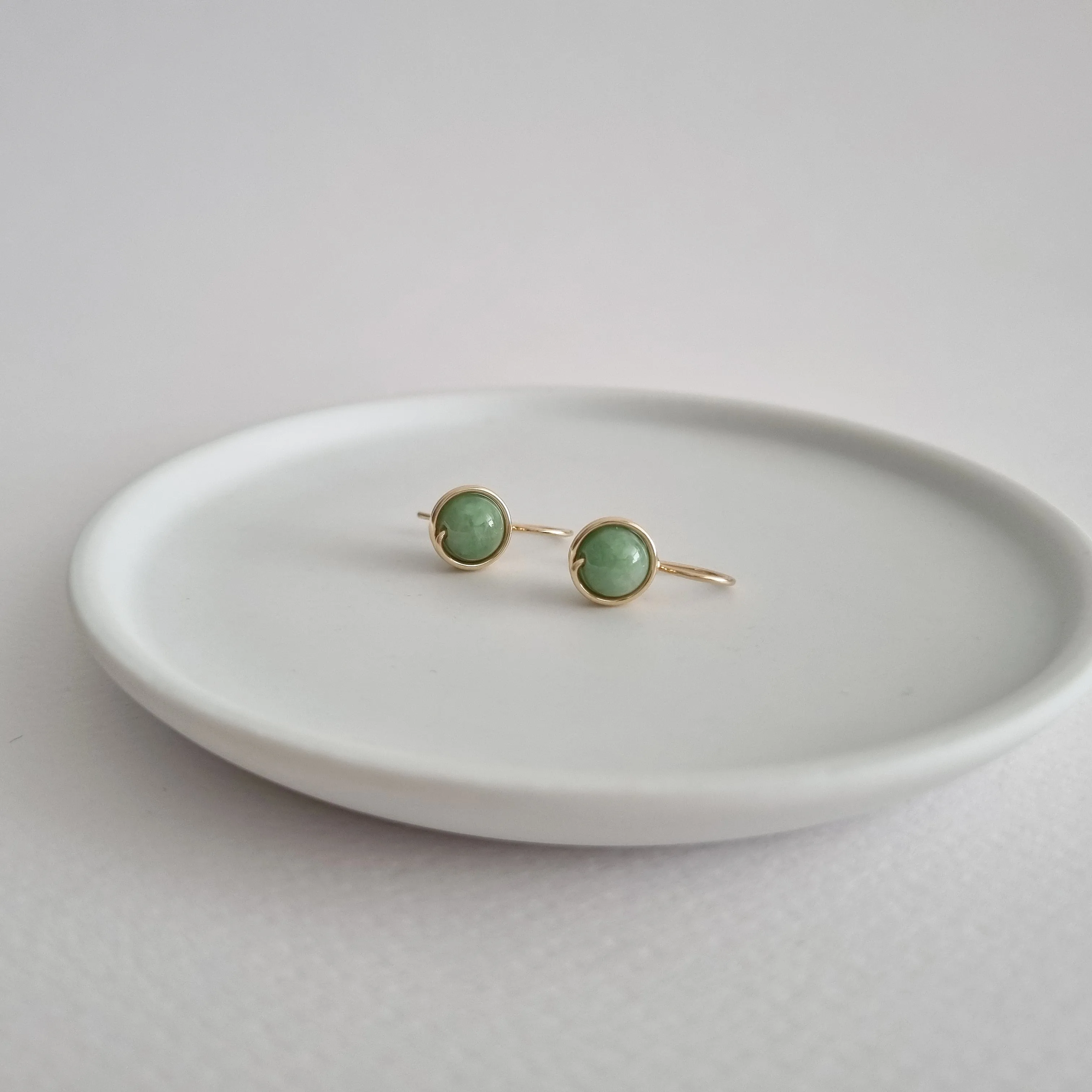 Green Myanmar Jade Wrapped Drop Earrings / 14k Gold-filled