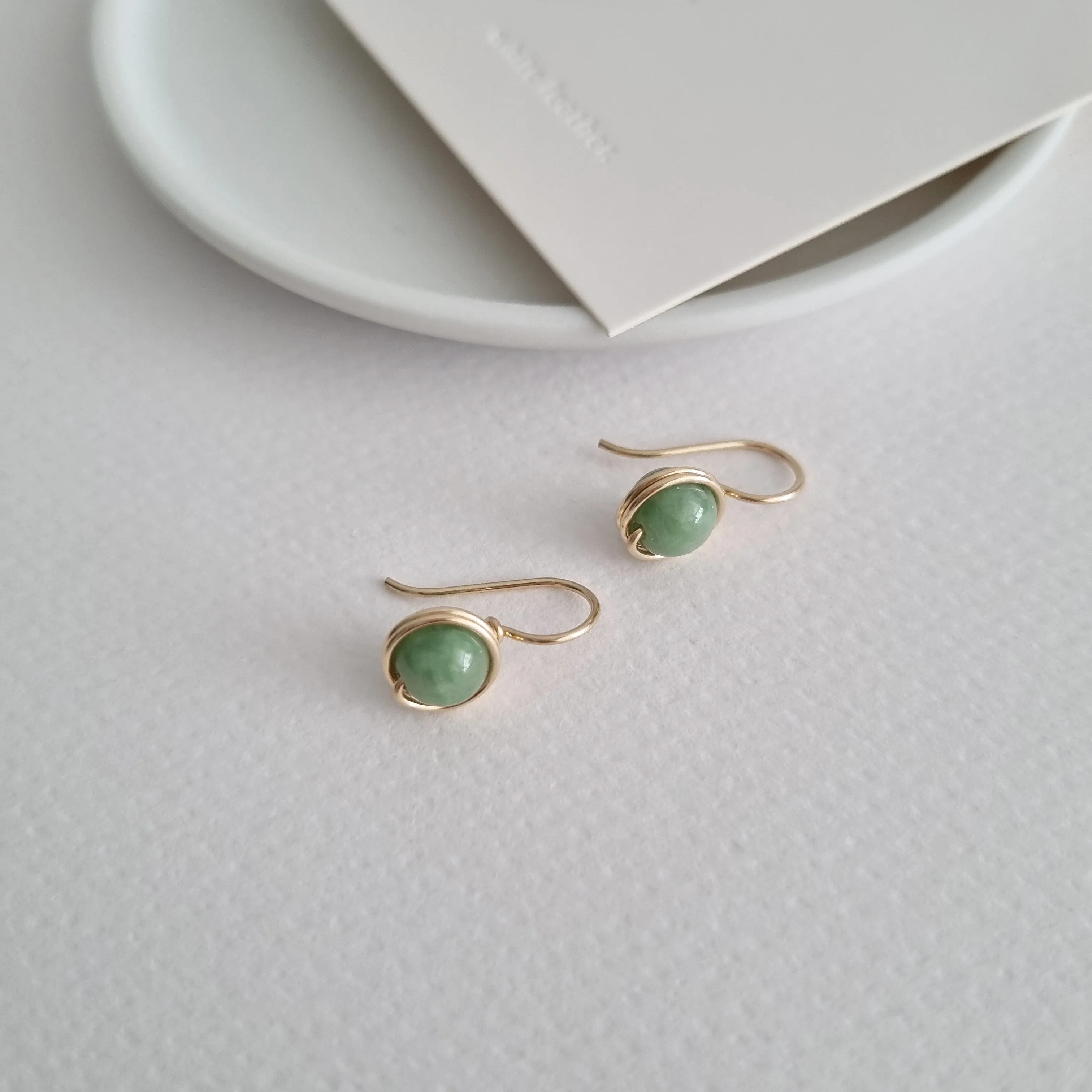 Green Myanmar Jade Wrapped Drop Earrings / 14k Gold-filled