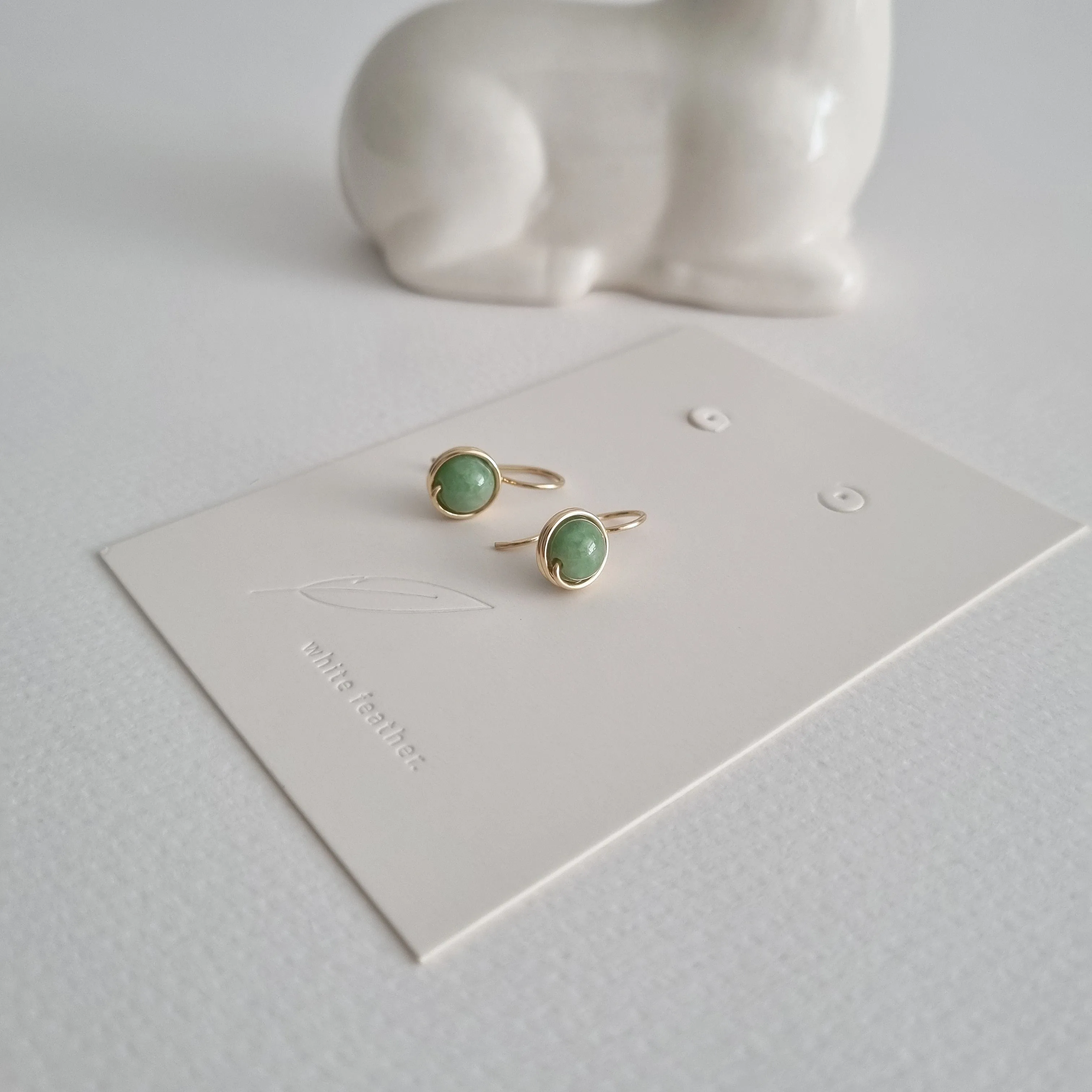 Green Myanmar Jade Wrapped Drop Earrings / 14k Gold-filled