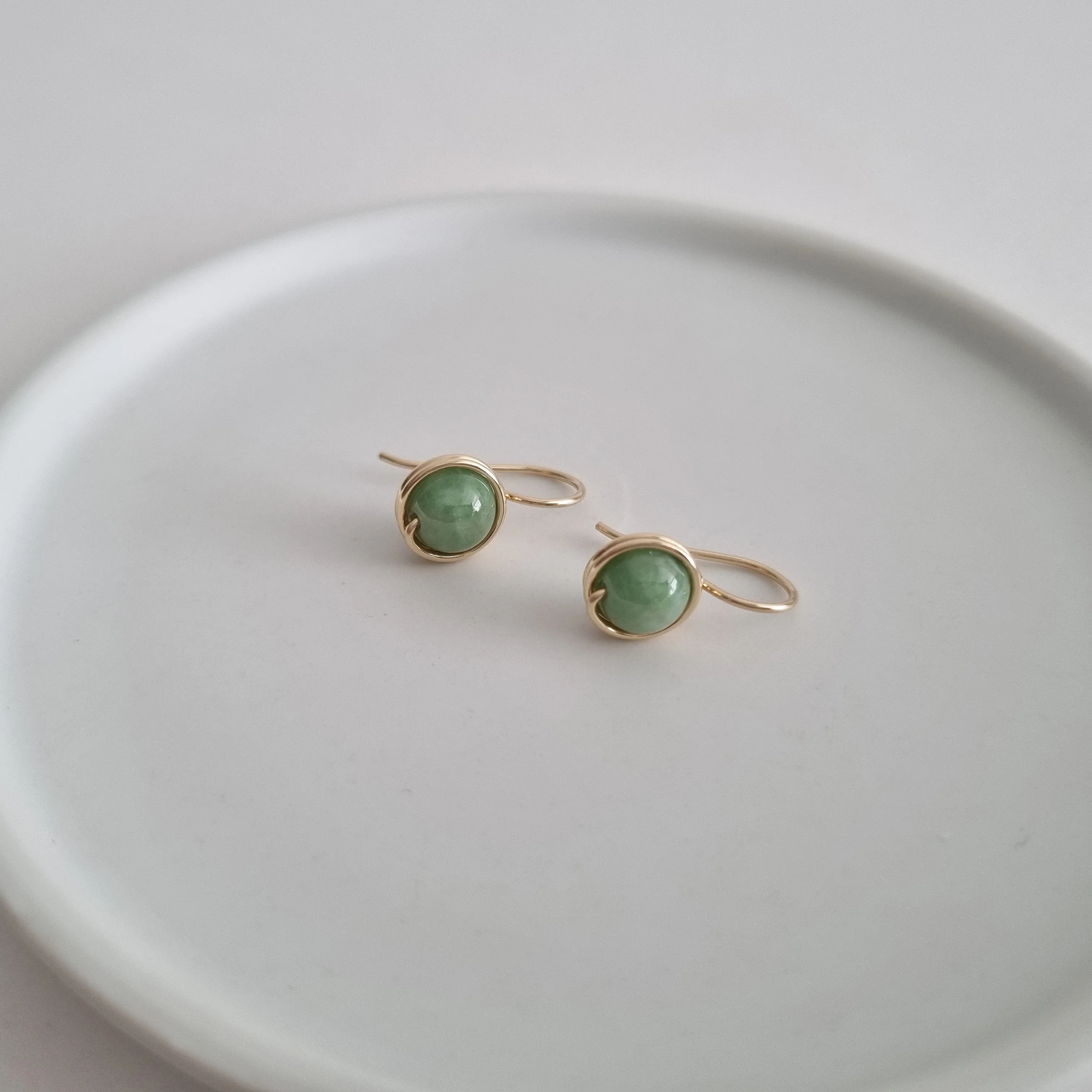 Green Myanmar Jade Wrapped Drop Earrings / 14k Gold-filled