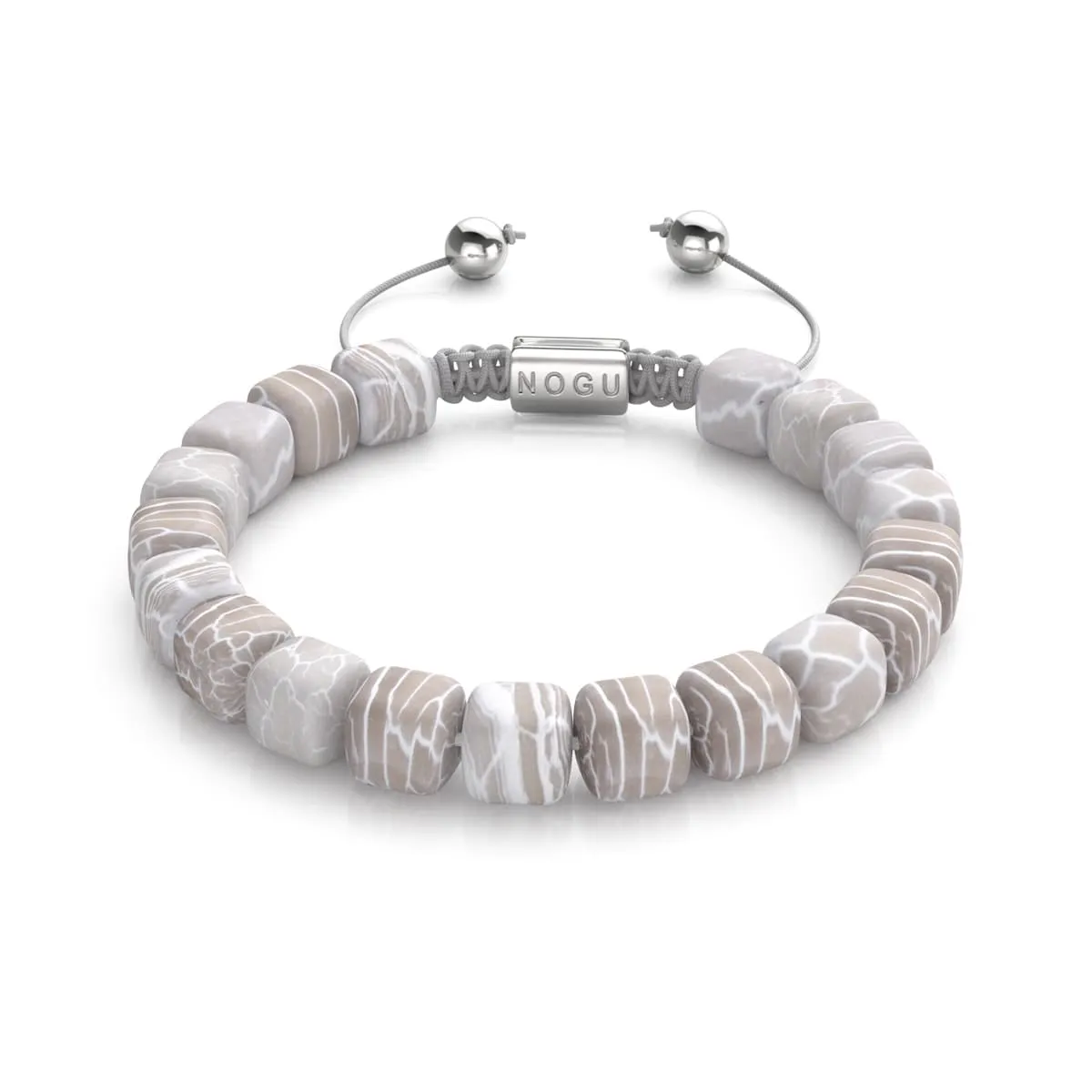 Grey Agate | Silver | Gemstone Pebble Macrame Bracelet