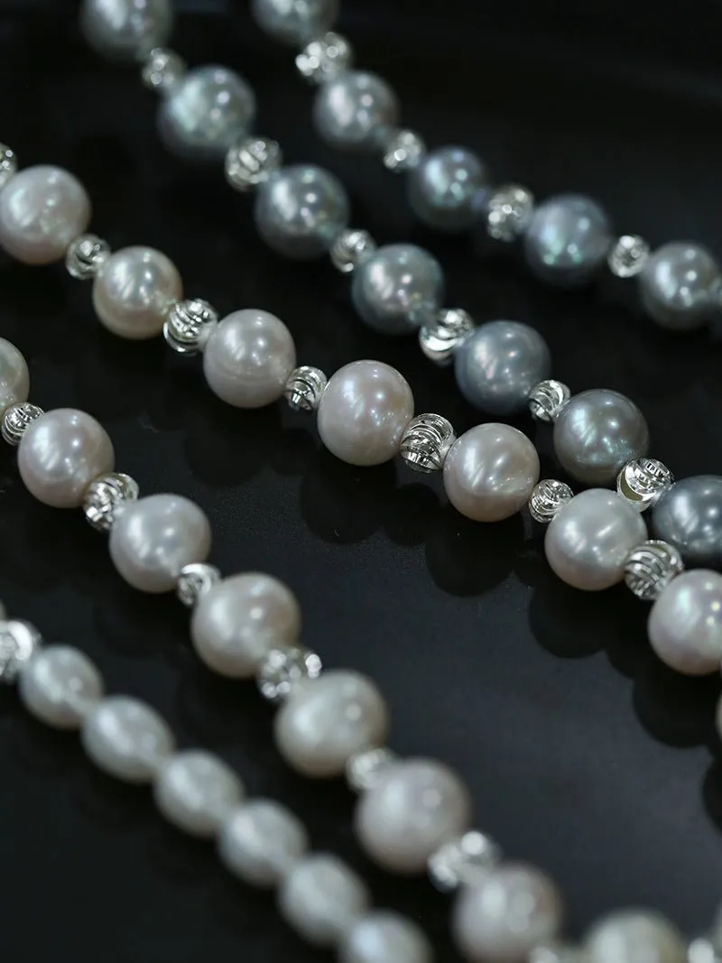 Grey Freshwater Pearl Silver Bean Necklace-Grey Pearl