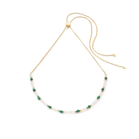 Harmony necklace freshwater pearls malachite & gold