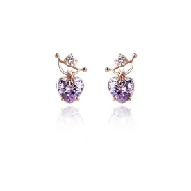 Heart Stud Earrings [Lavender gems]