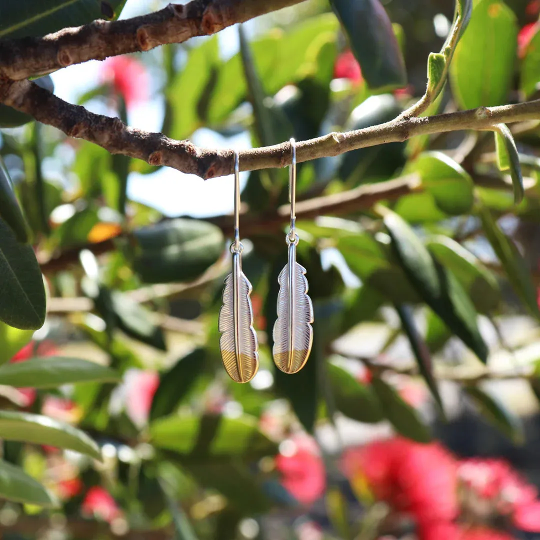 Huia Feather Earrings Silver