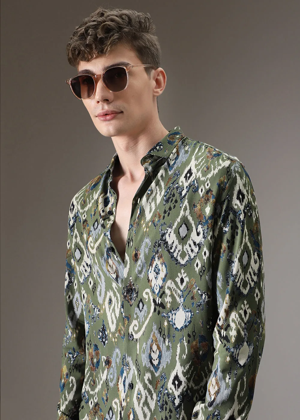 Ikat Green Feather Shirt